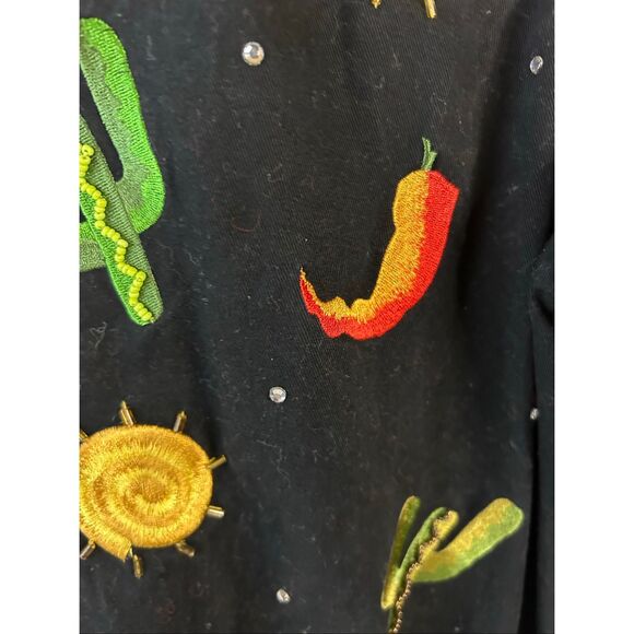 QVC Quaker Factory flannel shirt small S Hong Kong Cactus Peppers Buttons Black - Picture 5 of 8
